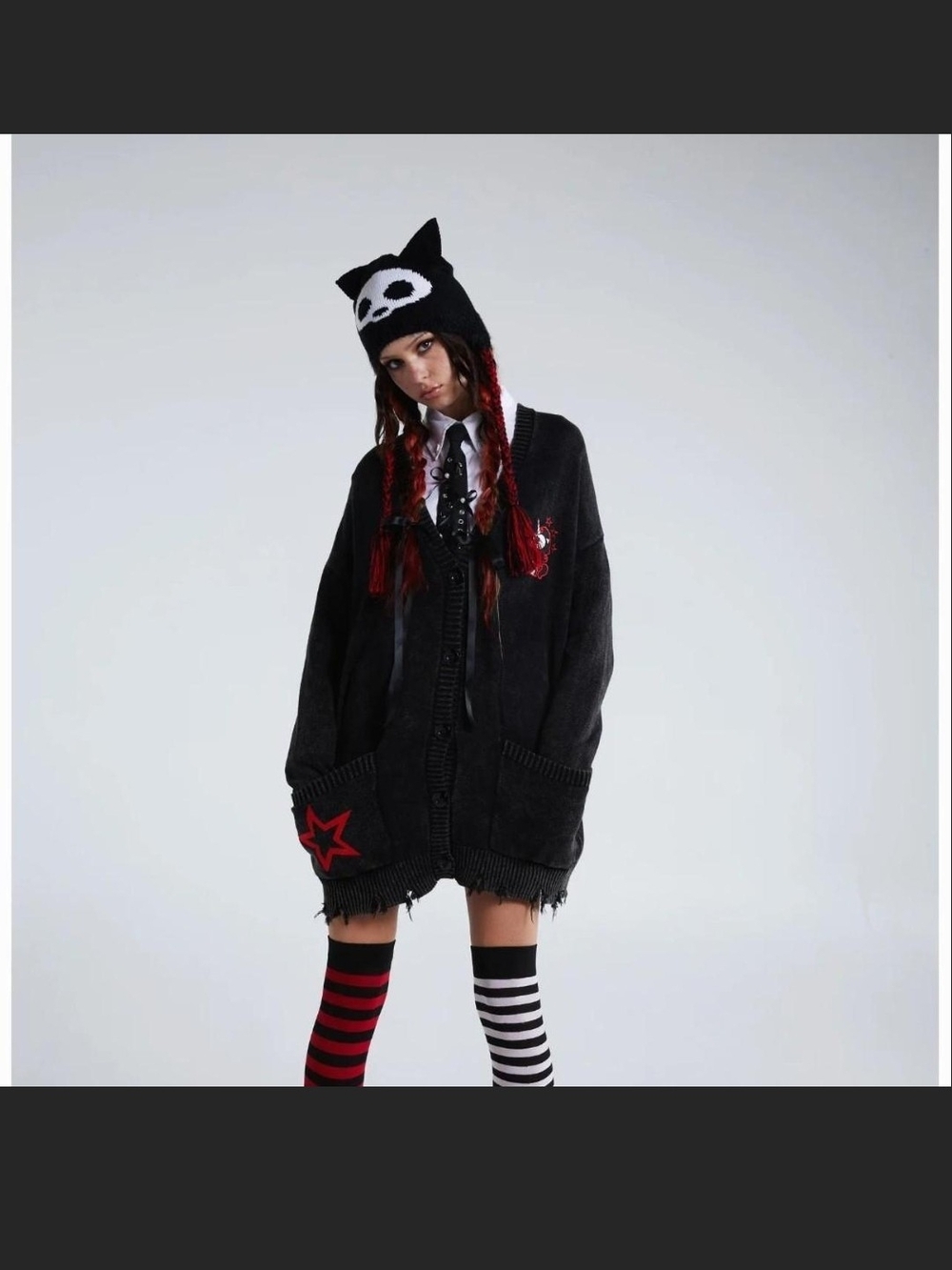 Ultra RARE Skeleanimals Black Oversized Knit Cardigan with Star Detail
